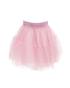 Gonna Monnalisa a lunghezza media in tulle rosa con balze