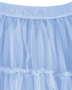 Gonna Monnalisa a lunghezza media in tulle azzurro con balze