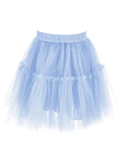 Gonna Monnalisa a lunghezza media in tulle azzurro con balze
