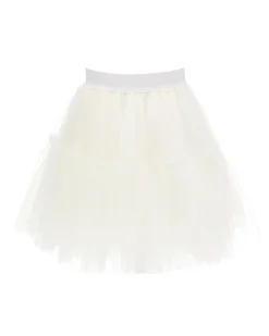 Gonna Monnalisa a lunghezza media in tulle bianco con balze