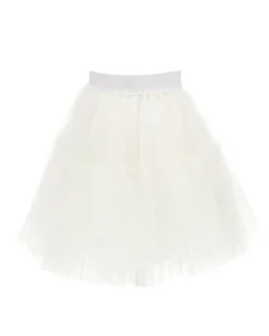Gonna Monnalisa a lunghezza media in tulle bianco con balze