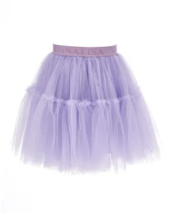 Gonna Monnalisa a lunghezza media in tulle lilla con balze