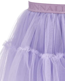 Gonna Monnalisa a lunghezza media in tulle lilla con balze