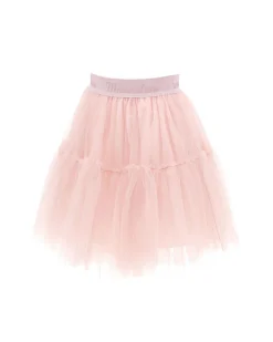 Gonna Monnalisa a lunghezza media in tulle rosa antico con balze