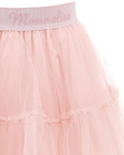 Gonna Monnalisa a lunghezza media in tulle rosa antico con balze