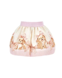 Gonna Monnalisa in matelassé color avorio e rosa con cagnolino e fiocchi