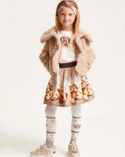 Gonna Monnalisa in neoprene beige con orsetti
