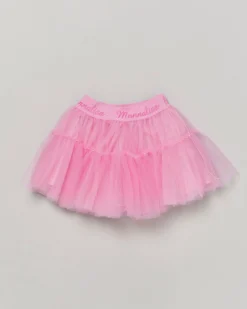 Gonna Monnalisa rosa a lunghezza media in tulle con balze