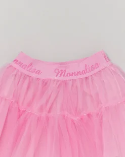 Gonna Monnalisa rosa a lunghezza media in tulle con balze