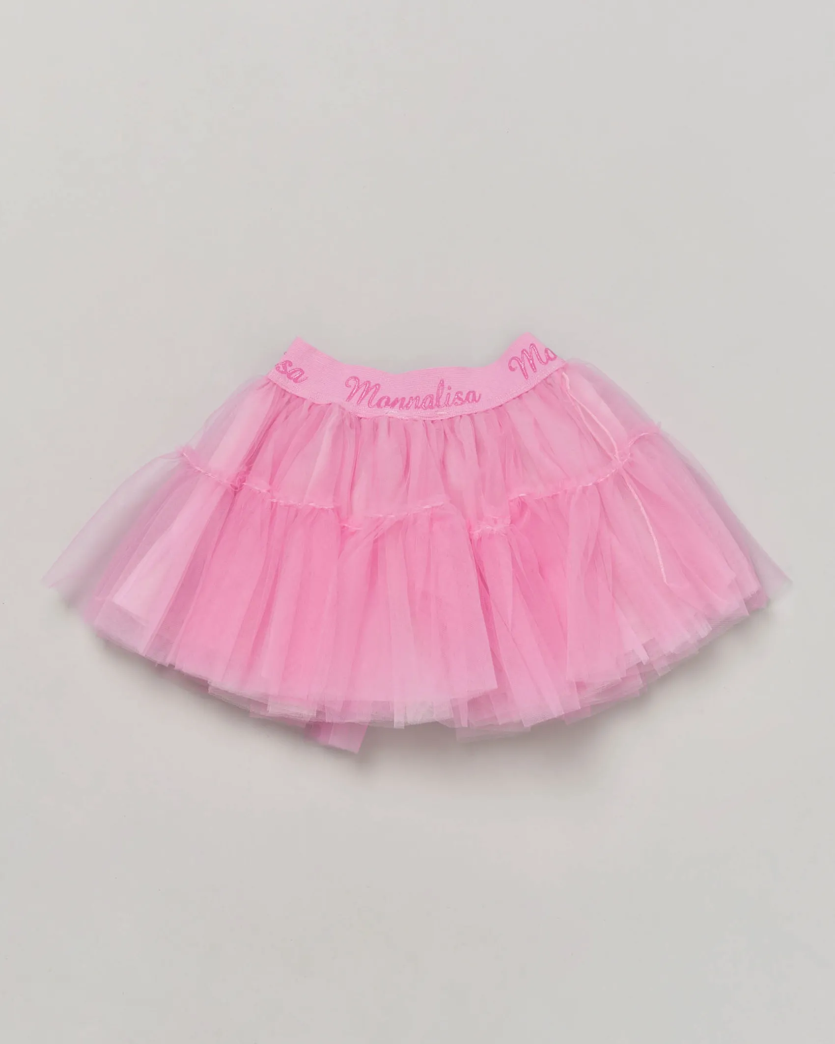 Gonna Monnalisa rosa a lunghezza media in tulle con balze