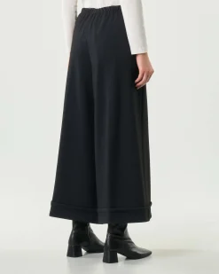 Gonna pantalone Jurerê grigio antracite in misto viscosa stretch a motivo spinato con risvolto al fondo