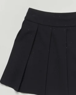 Gonna plisettata Elsy nera con strass all over