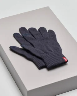 Guanti Levi's blu tinta unita con piccola etichetta rossa porta logo e sistema touch screen