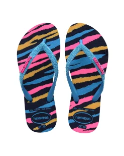 Havaianas Kids Slim Glitter con stampa zebrata multicolor e fascetta azzurra glitterata