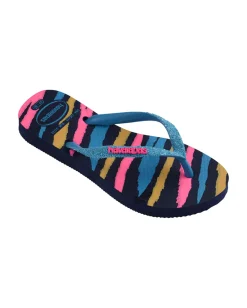 Havaianas Kids Slim Glitter con stampa zebrata multicolor e fascetta azzurra glitterata