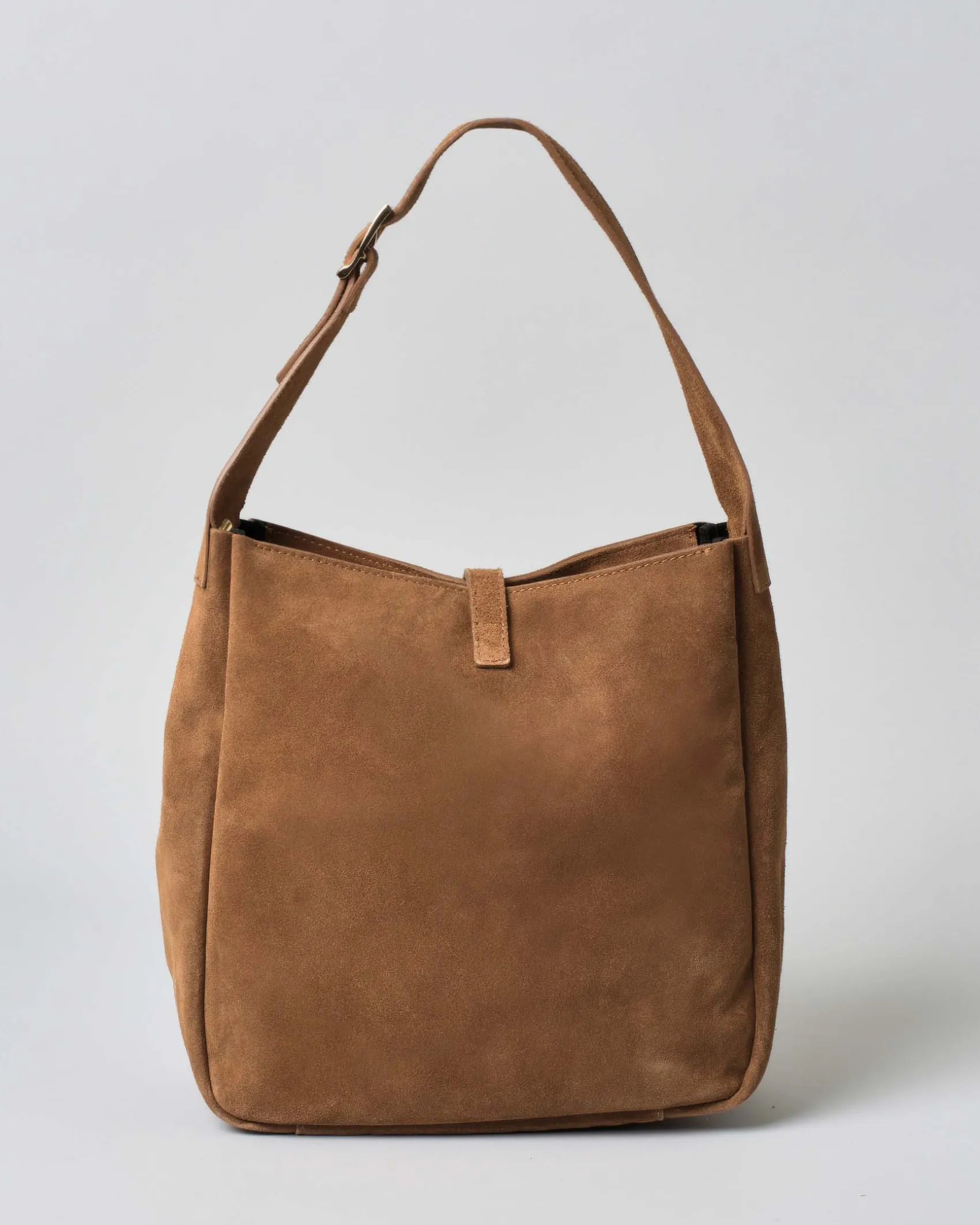 Hobo bag Hlo! color cuoio in suede con chiusura a moschettone