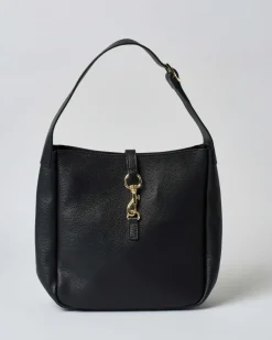 Hobo bag Hlo! nera in suede con chiusura a moschettone