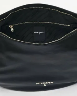 Hobo bag New Moon Patrizia Pepe in pelle liscia nera con portachiavi Fly