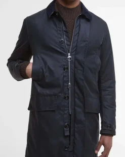 Impermeabile Barbour Wax Mac blu con colletto in velluto