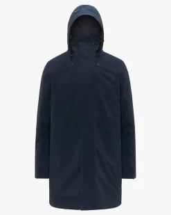 Impermeabile imbottito K-way Thomal Bonded Padded blu con cappuccio staccabile