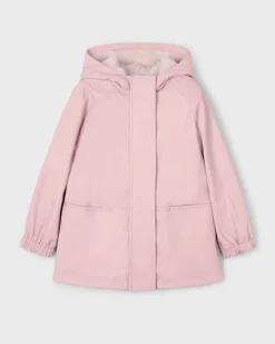 Impermeabile Mayoral rosa con cappuccio in ecopelliccia