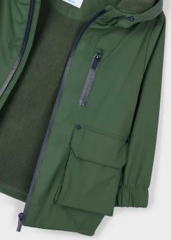 Impermeabile Mayoral verde oliva foderato in pile con cappuccio e maxi tasche