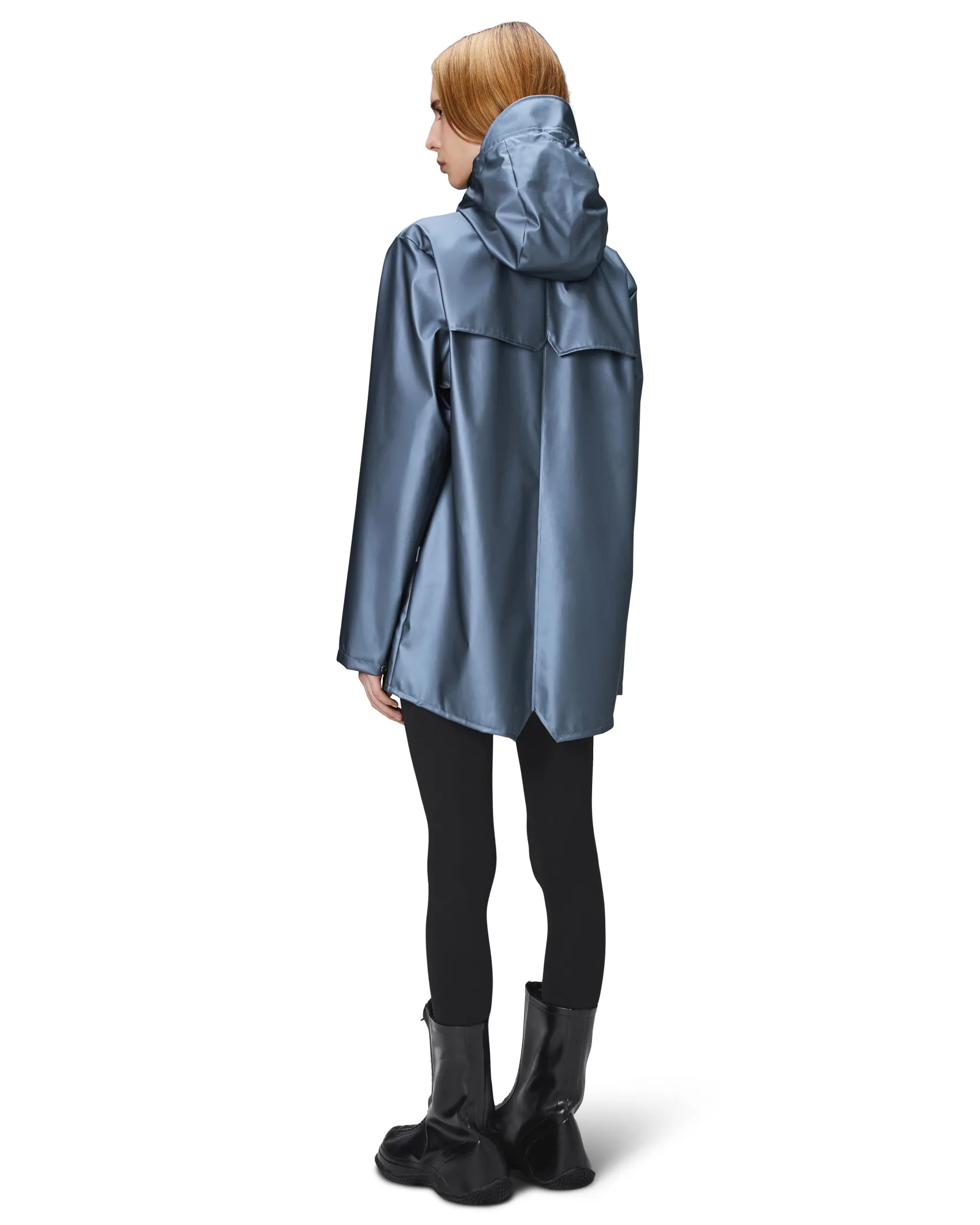 Jacket impermeabile color avio effetto metallizzato con cappuccio