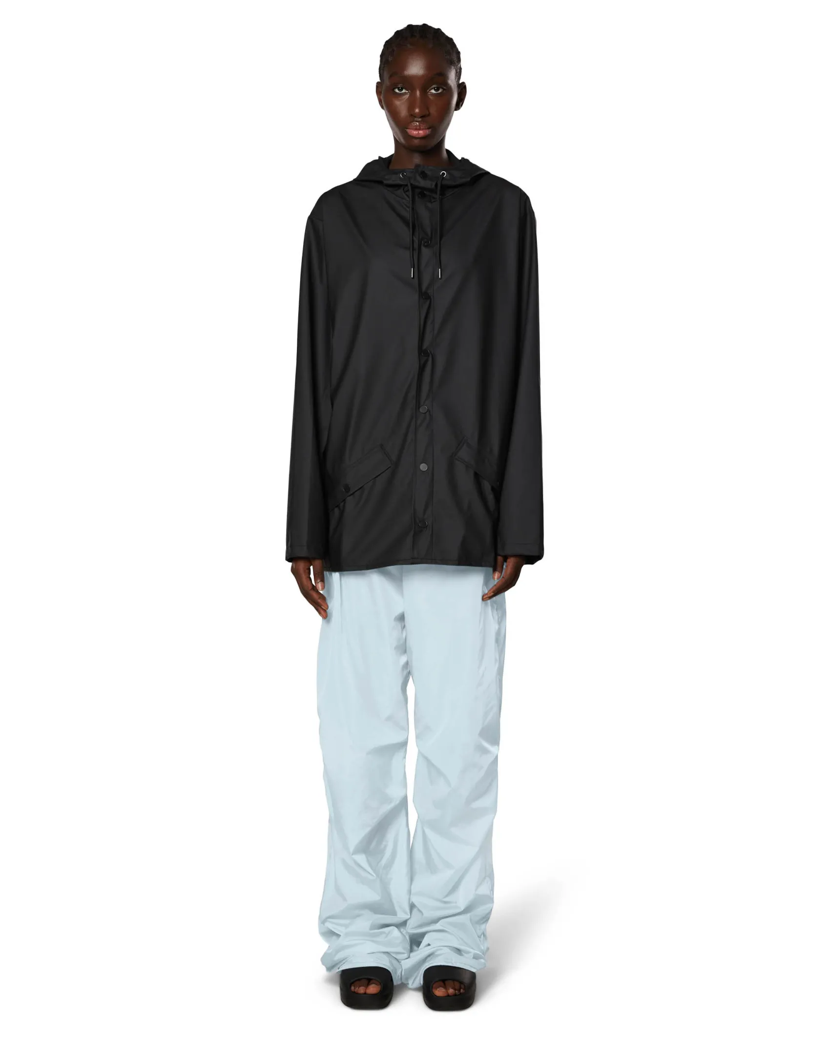 Jacket impermeabile nera con cappuccio