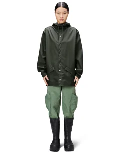 Jacket impermeabile verde militare con cappuccio