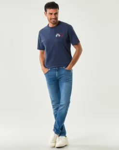 Jeans 517 Roy Roger's slim-fit in cotone stretch lavaggio Dylan chiaro con baffature