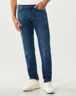 Jeans 529 Roy Roger's slim-fit in cotone stretch lavaggio Dakota scuro con baffature