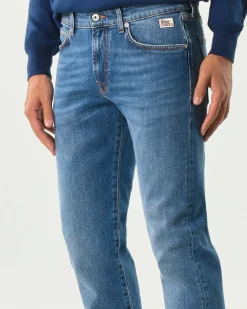 Jeans 517 Roy Roger's slim-fit in cotone stretch lavaggio Leland chiaro con baffature