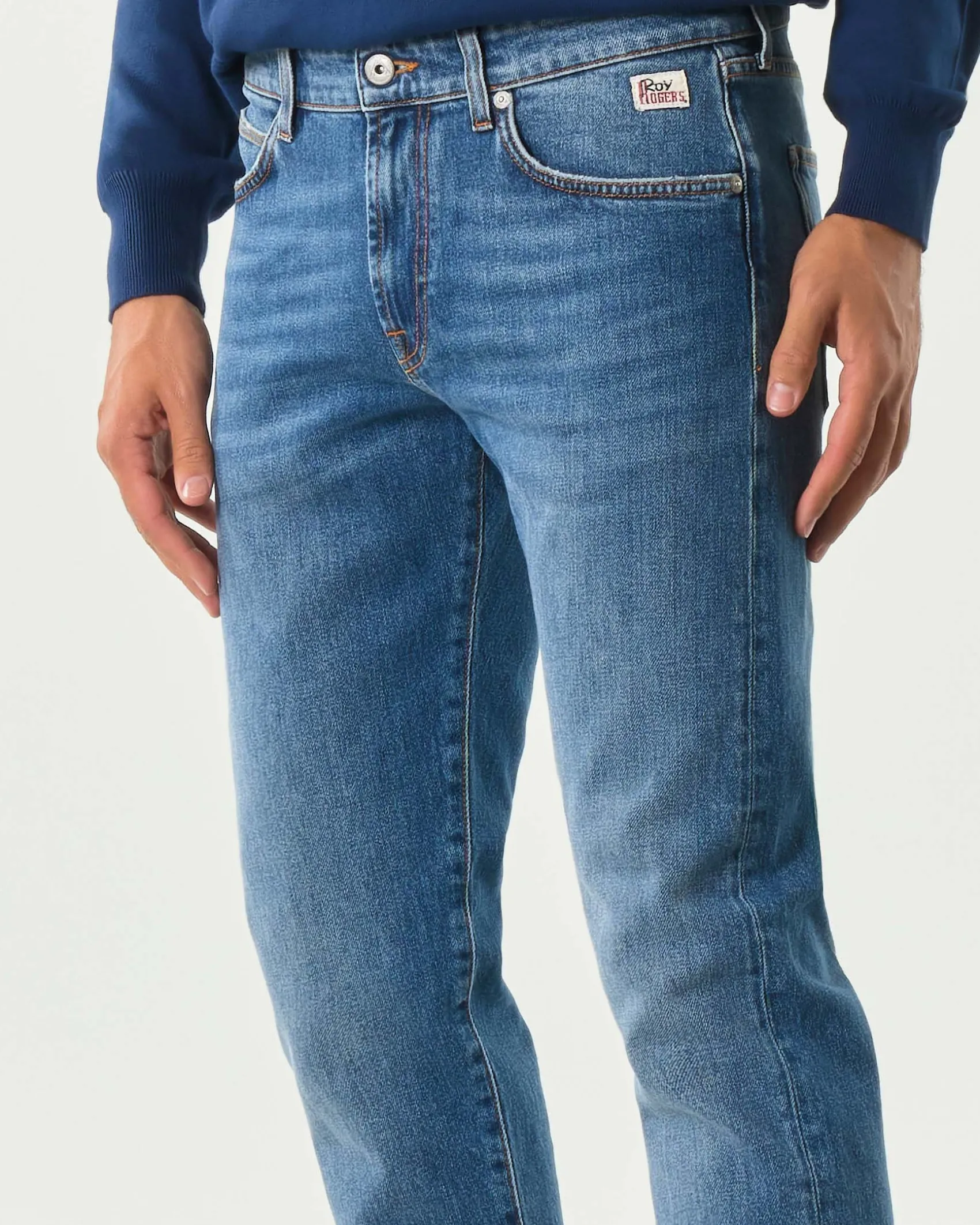 Jeans 517 Roy Roger's slim-fit in cotone stretch lavaggio Leland chiaro con baffature