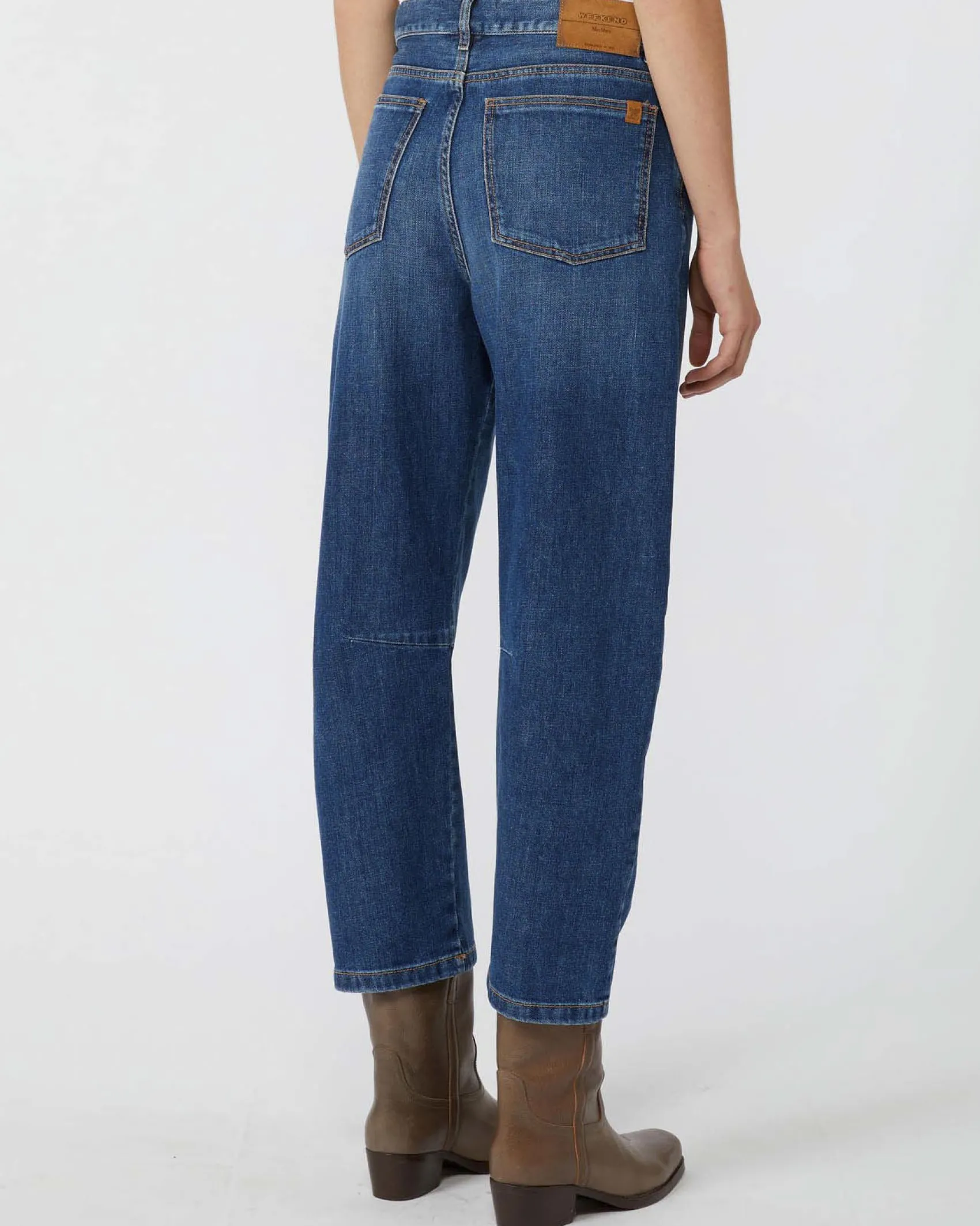 Jeans barrel leg blu stone washed Weekend Max Mara in cotone stretch