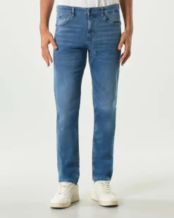 Jeans Boss Delaware slim-fit in cotone stretch lavaggio chiaro stone washed con leggere baffature