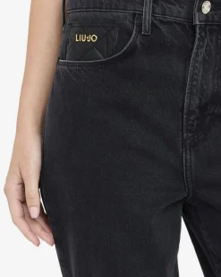 Jeans boyfriend Liu Jo Jeans nero in cotone con tasca in rilievo