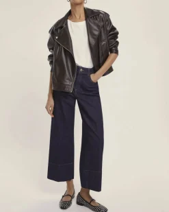 Jeans cinque tasche blu cropped Emme Marella in cotone stretch con risvolto impunturato