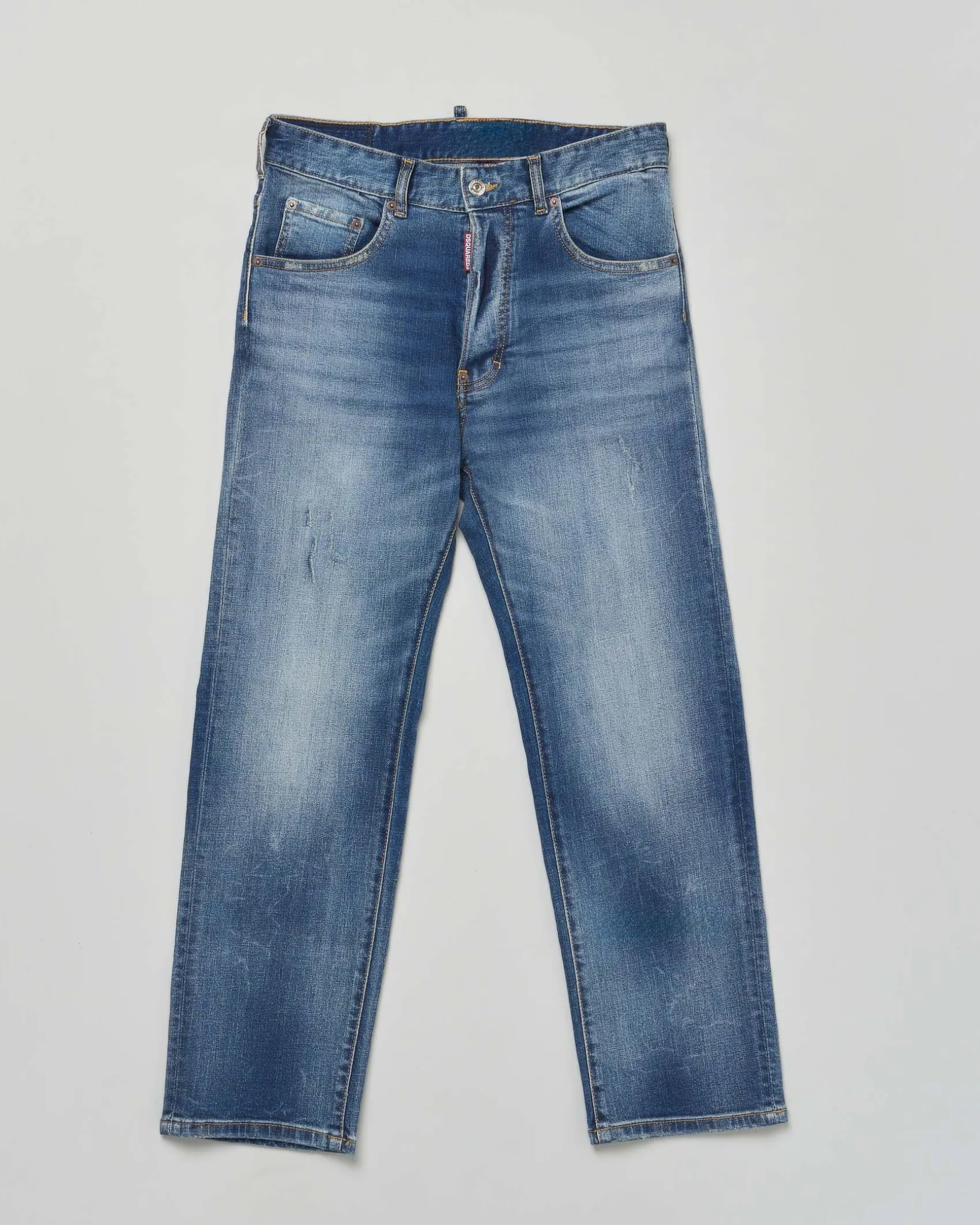 Jeans Dsquared2 regular fit lavaggio medio stone washed con baffature