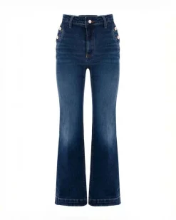 Jeans flare Kocca a vita alta in cotone stretch lavaggio scuro stone washed