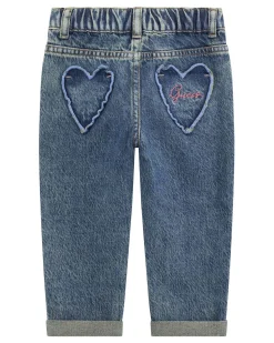 Jeans Guess in puro cotone con ricamo fiorellini e tasche a cuore