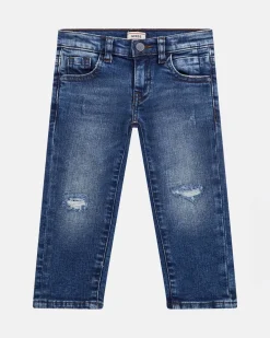 Jeans Guess slim in cotone stretch a lavaggio scuro con abrasioni