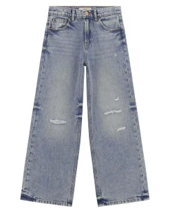 Jeans Guess wide leg lavaggio chiaro scuro in puro cotone con baffature