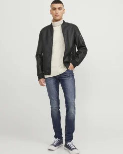Jeans Jack & Jones skinny a vita bassa in cotone stretch lavaggio scuro stone washed con baffature