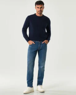 Jeans Jacob Cohen Nick slim-fit in cotone stretch lavaggio medio stone washed con baffature