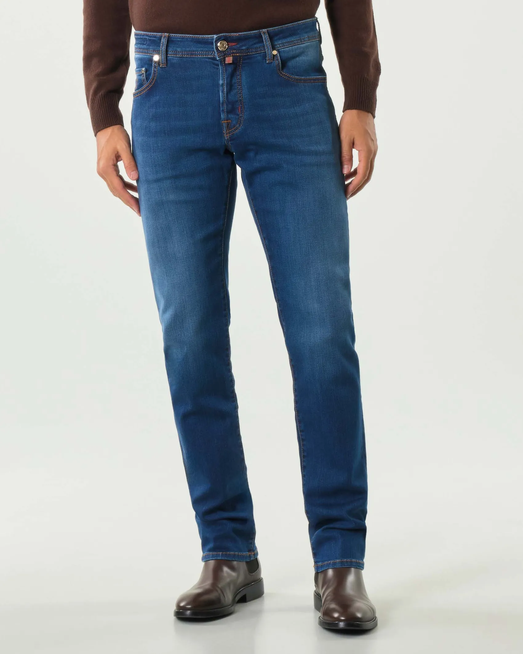 Jeans Jacob Cohen Nick slim-fit in cotone stretch lavaggio medio stone washed con baffature