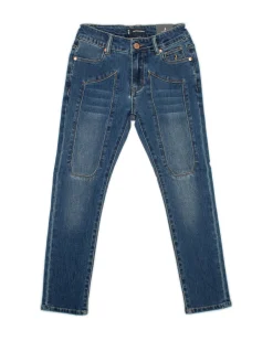 Jeans Jeckerson slim in misto cotone stretch a lavaggio medio stone washed con toppe