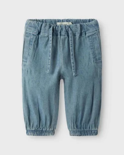 Jeans Lil'Atelier loose-fit in cotone e lino stretch a lavaggio chiaro con coulisse