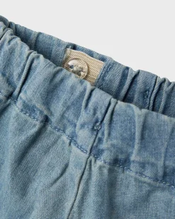 Jeans Lil'Atelier loose-fit in cotone e lino stretch a lavaggio chiaro con coulisse