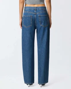 Jeans loose-fit Lovely Boy Pinko blu stone washed in cotone e lyocell dalla linea ampia con spacchi al fondo