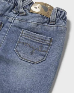 Jeans Mayoral in cotone stretch a lavaggio medio stone washed con coulisse